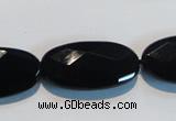 CAB808 15.5 inches 15*30mm faceted oval black gemstone agate beads