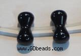 CAB829 10*20mm dumbbell-shaped black agate gemstone beads