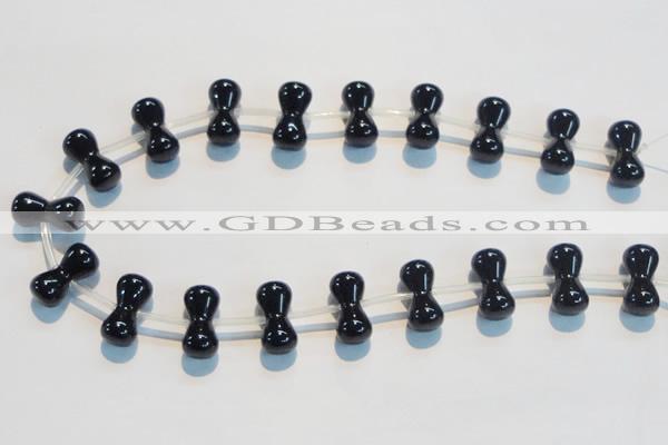 CAB829 10*20mm dumbbell-shaped black agate gemstone beads