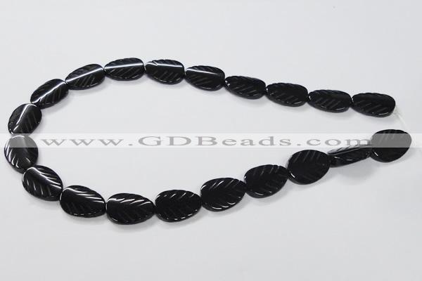 CAB853 15.5 inches 15*20mm leaf black agate gemstone beads wholesale