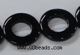 CAB856 15.5 inches 25mm donut black agate gemstone beads wholesale