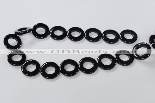 CAB856 15.5 inches 25mm donut black agate gemstone beads wholesale