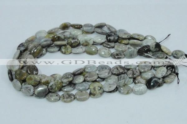 CAB90 15.5 inches 12*16mm oval silver needle agate gemstone beads