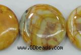 CAB946 15.5 inches 30mm flat round yellow crazy lace agate beads