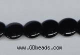 CAB982 15.5 inches 14mm flat round black agate gemstone beads wholesale