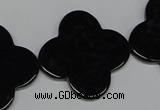 CAB991 15.5 inches 30*30mm flower black agate gemstone beads wholesale