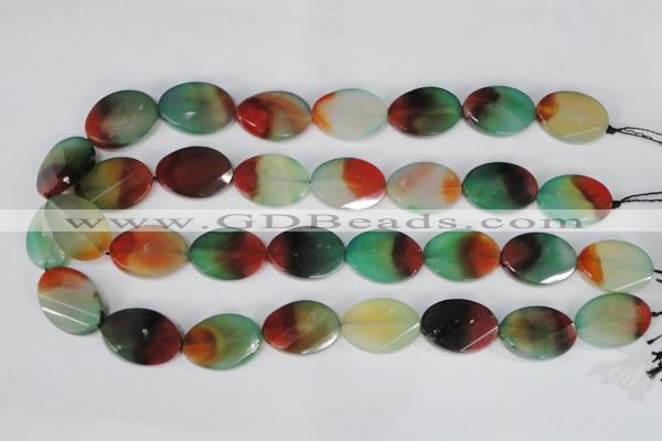 CAG1068 15.5 inches 18*25mm twisted & faceted oval rainbow agate beads