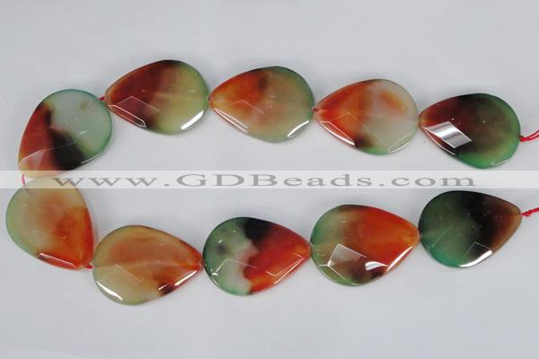 CAG1072 15.5 inches 30*40mm faceted flat teardrop rainbow agate beads