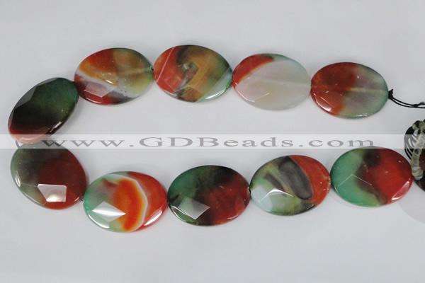 CAG1078 15.5 inches 30*40mm faceted oval rainbow agate beads