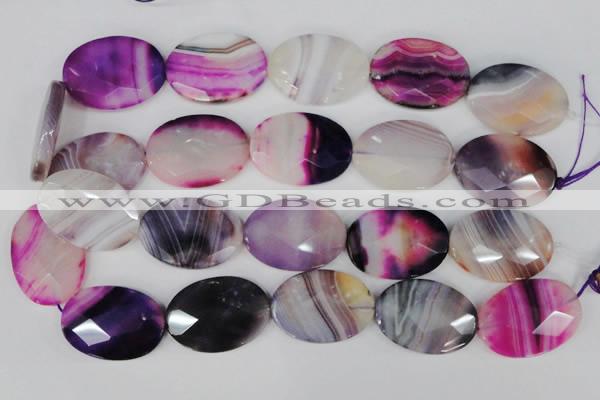 CAG1192 15.5 inches 25*35mm faceted oval line agate gemstone beads