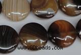 CAG1308 15.5 inches 20mm flat round line agate gemstone beads