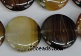 CAG1309 15.5 inches 25mm flat round line agate gemstone beads