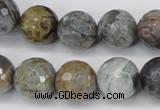 CAG1425 15.5 inches 14mm faceted round silver needle agate beads