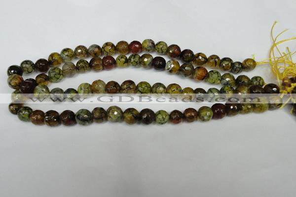 CAG1523 15.5 inches 10mm faceted round fire crackle agate beads