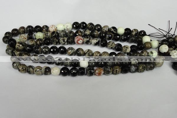 CAG1525 15.5 inches 10mm faceted round fire crackle agate beads