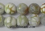 CAG1546 15.5 inches 14mm faceted round fire crackle agate beads