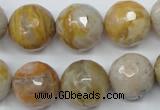 CAG1835 15.5 inches 16mm faceted round bamboo leaf agate beads