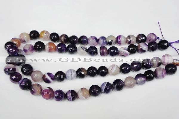 CAG2098 15.5 inches 14mm faceted round purple line agate beads