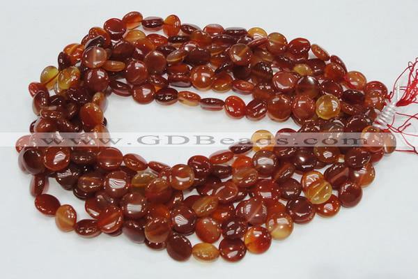 CAG225 15.5 inches 12mm flat round red agate gemstone beads