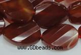 CAG229 15.5 inches 20*25mm faceted twisted oval red agate beads