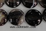 CAG2911 15.5 inches 20mm flat round black line agate beads