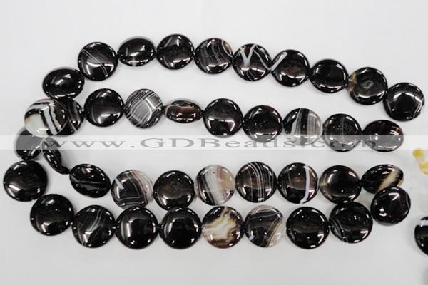 CAG2911 15.5 inches 20mm flat round black line agate beads