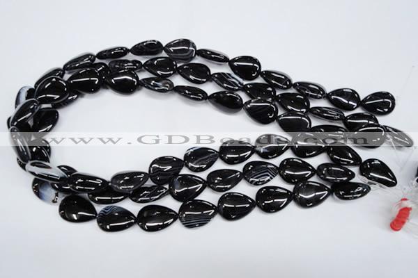 CAG2926 15.5 inches 13*18mm flat teardrop black line agate beads