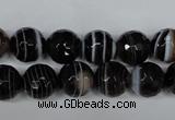 CAG2983 15.5 inches 10mm faceted round black line agate beads