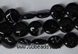 CAG2991 15.5 inches 10mm flat round black line agate beads