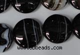 CAG2996 15.5 inches 20mm flat round black line agate beads