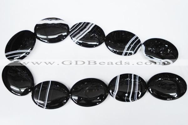 CAG3012 15.5 inches 30*40mm oval black line agate beads