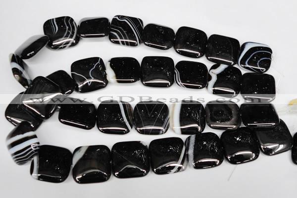 CAG3037 15.5 inches 25*25mm square black line agate beads