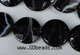 CAG3075 15.5 inches 18mm faceted coin black line agate beads