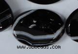 CAG3087 15.5 inches 25*35mm faceted oval black line agate beads