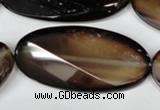 CAG3091 15.5 inches 25*50mm faceted oval black line agate beads