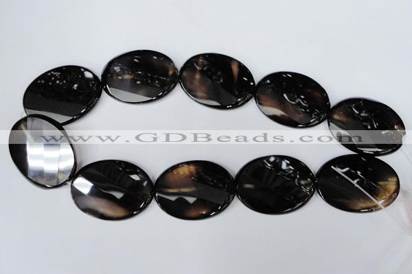 CAG3092 15.5 inches 30*40mm faceted oval black line agate beads