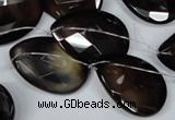 CAG3110 Top-drilled 18*25mm faceted flat teardrop black line agate beads