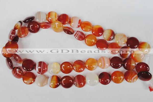 CAG3183 15.5 inches 14mm flat round red line agate beads