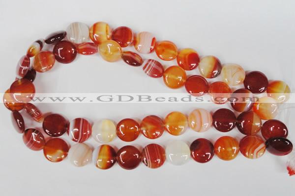 CAG3184 15.5 inches 16mm flat round red line agate beads