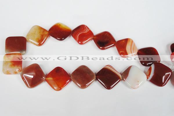 CAG3237 15.5 inches 25*25mm diamond red line agate beads