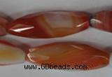 CAG3280 15.5 inches 13*40mm faceted rice red line agate beads