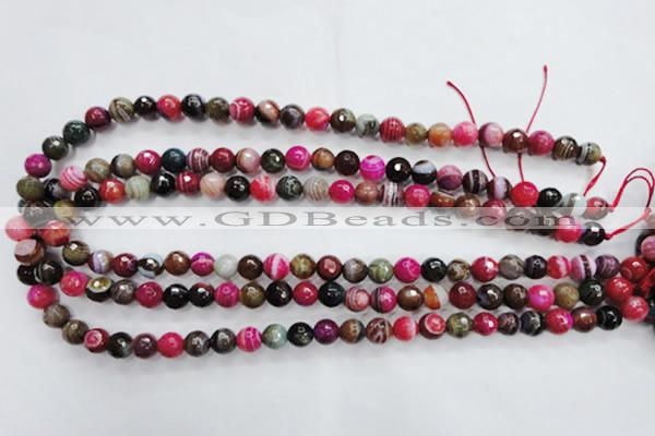 CAG3302 15.5 inches 8mm faceted round colorfull line agate beads