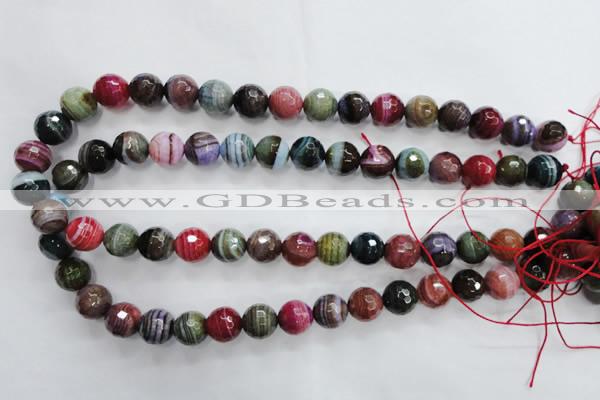 CAG3304 15.5 inches 12mm faceted round colorfull line agate beads