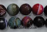 CAG3305 15.5 inches 14mm faceted round colorfull line agate beads