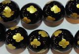 CAG3365 15.5 inches 14mm carved round black agate beads wholesale