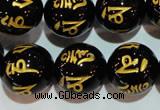 CAG3377 15.5 inches 18mm carved round black agate beads wholesale