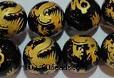 CAG3384 15.5 inches 18mm carved round black agate beads wholesale