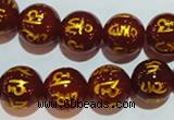 CAG3404 15.5 inches 14mm carved round red agate beads wholesale