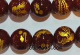 CAG3418 15.5 inches 18mm carved round red agate beads wholesale