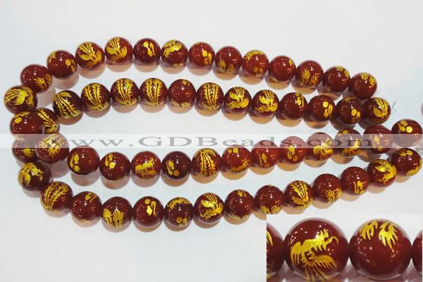 CAG3418 15.5 inches 18mm carved round red agate beads wholesale